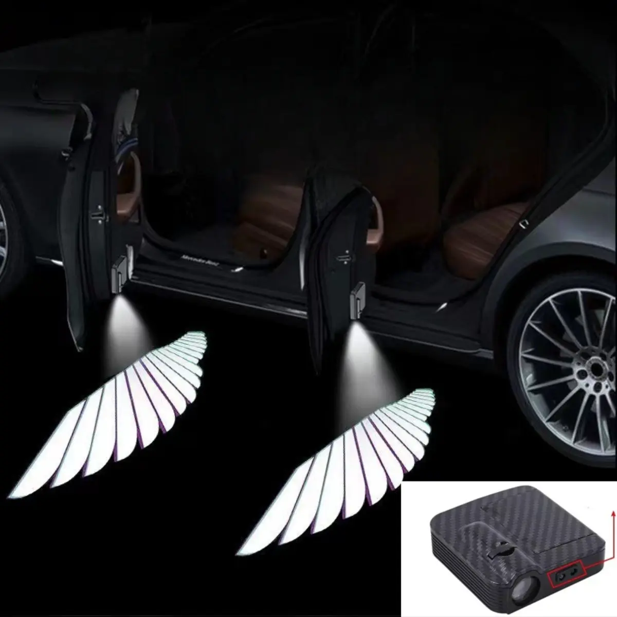 ZLWR new 1PCS universal LED door welcome light, angel wing welcome light, door projection light, wireless car laser welcome light, interior modification accessories