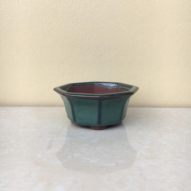 GV. Chậu bonsai bát giác loe mini men hỏa biến gốm Bát tràng 1 size BM-05