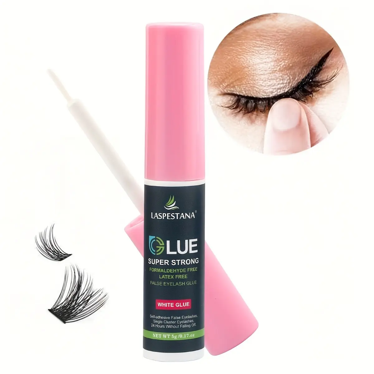Laspestana Super Strong Hold Waterproof Eyelash Glue, 5g - Transparent, Long-Lasting, Hypoallergenic for False & Natural Lashes, Latex-Free with Brush Applicator, Ideal for Sensitive Eyes, Eyelash Glue Waterproof