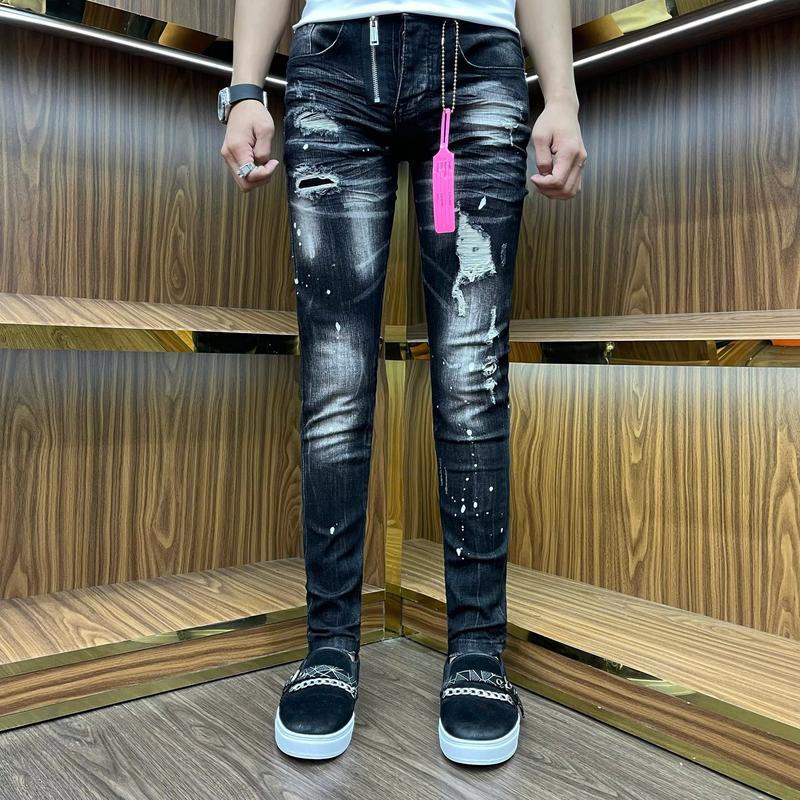 quần Jeans nam xám khóa lệch có 5 lỗ bốn cúc tang hồng