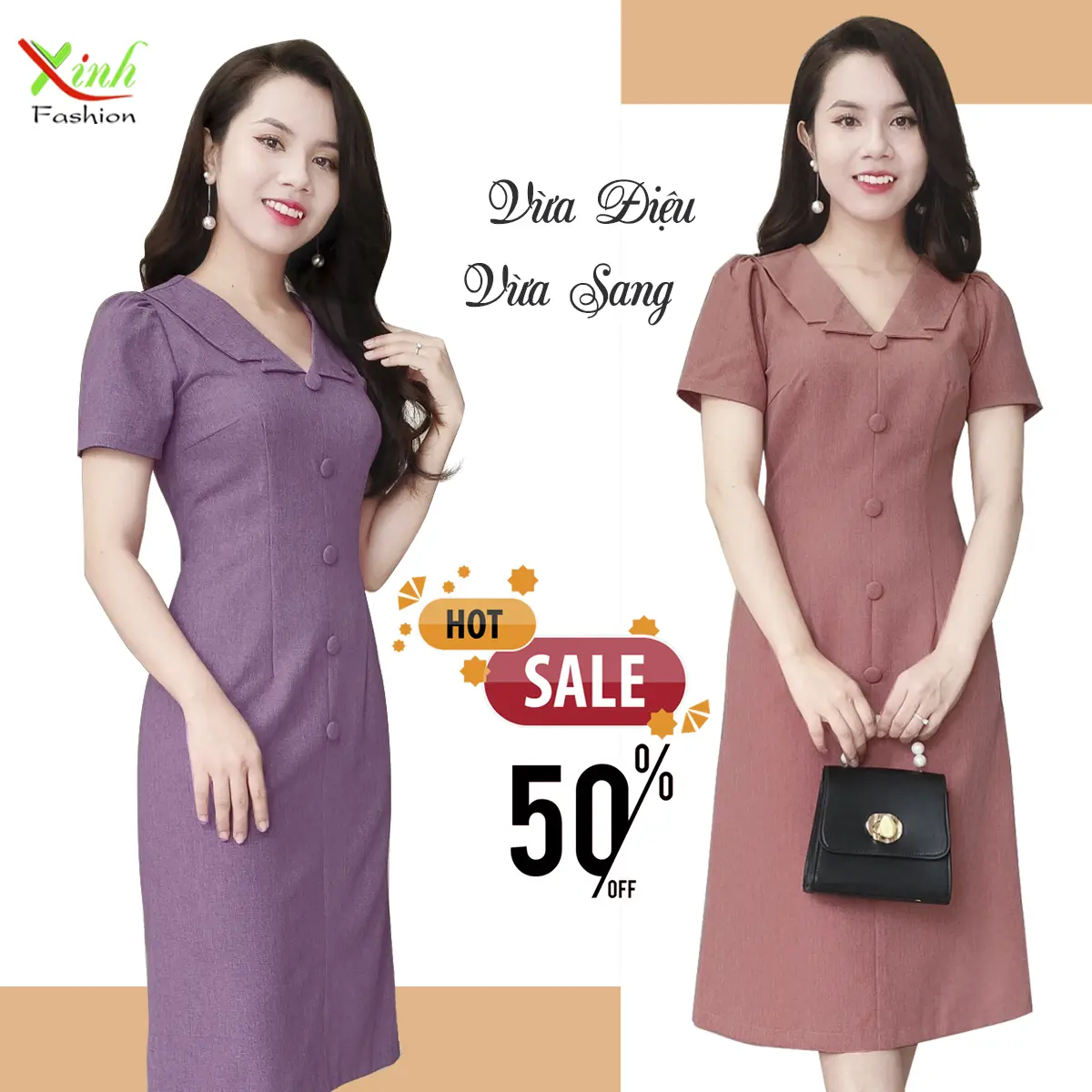 Váy chữ A Cổ Bẻ Phối Cúc Tôn Da Sáng DL924 DL926 Nữ Dress Women