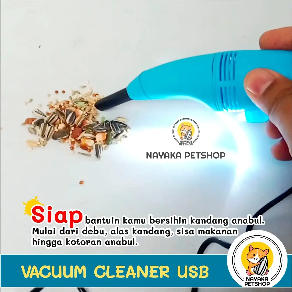 Vacuum Cleaner Mini USB Pembersih Kandang Hamster Vacum Penyedot Debu Hewan Sisa Pakan Vakum Penghisap Kotoran Landak Gerbil Anabul