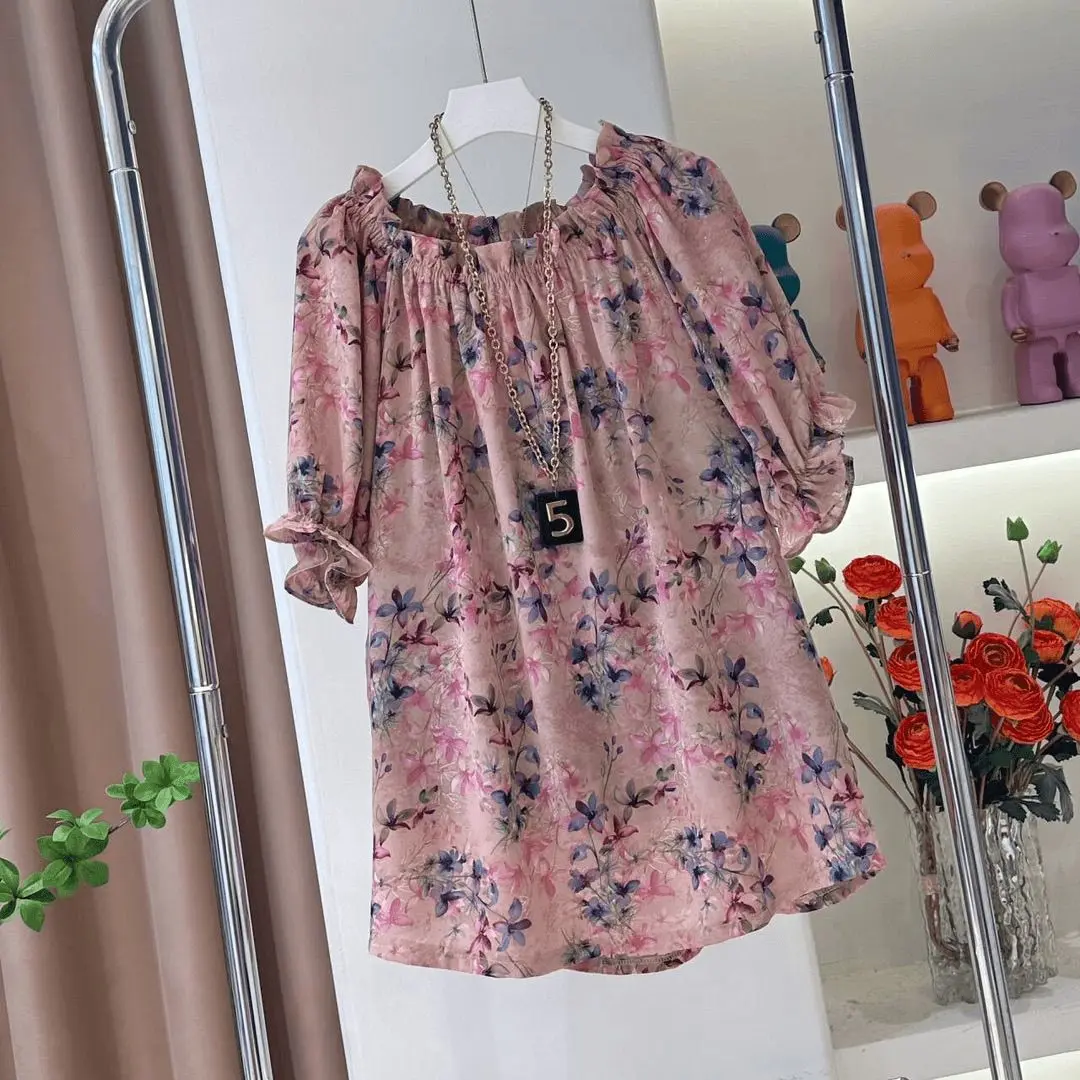 Áo Sơ Mi, Phong Cách Phương Tây, Hàng Đầu, Hoa Cổ Điển Mới, Dáng Rộng Vừa Vặn, Thời Trang Quốc Gia, ngắn Tay, Dành Cho Nữ, Phong Cách Trung Quốc Mới, 2024