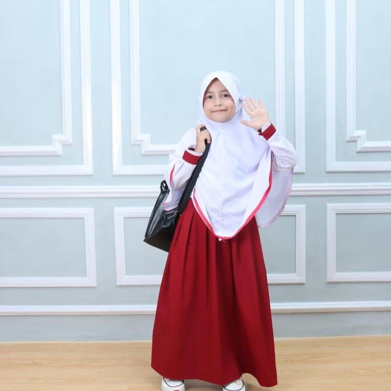 SERAGAM ANAK SD MODEL GAMIS 1 SET DENGAN KERUDUNG Setelan Muslim Baju Wanita Remaja 1