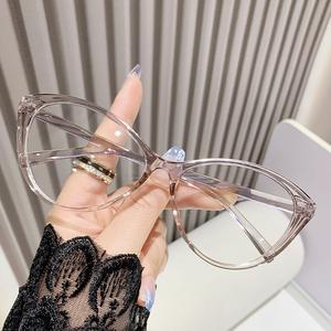 แว่นตาสายตาสั้น ตาแมว กรอบย้อนยุคขนาดเล็ก กระจกแบน เหมาะสำหรับการแก้ไขใบหน้า แว่นตาสำเร็จรูป พร้อมป้องกันแสงสีฟ้า เหมาะสำหรับสายตาสั้น