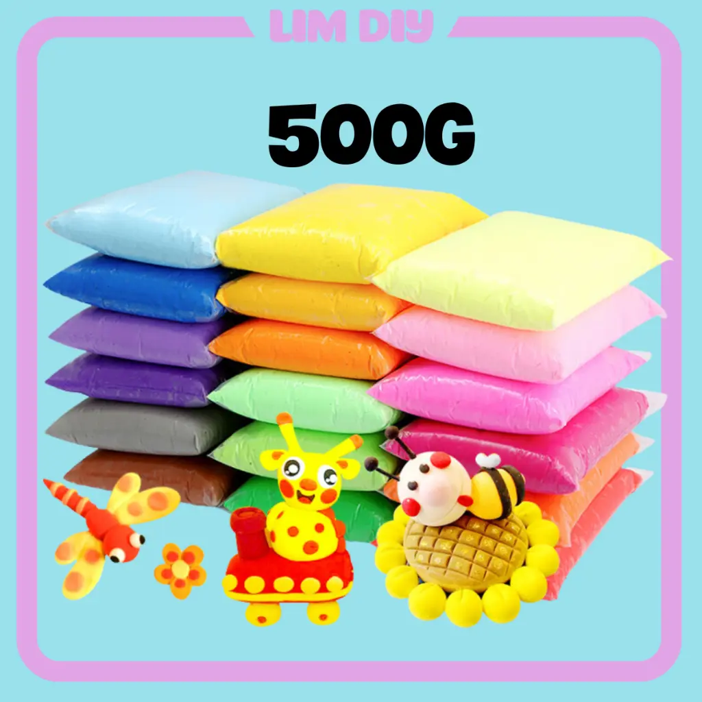 Đất sét, đắt nặn tự khô Nhật túi zip to 500g nhiều màu an toàn không độc hại DIY