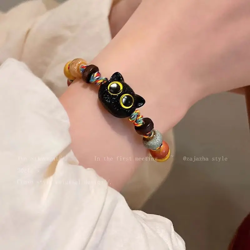 Vòng Tay Dây Bện Cho Mèo, Chất Liệu Thủy Tinh Đầy Màu Sắc, Phong Cách Cổ Điển Ins, Độc Đáo Cao Cấp, Vòng Tay Cá Tính, Thích Hợp Cho Học Sinh Và Cặp Đôi, Phụ Kiện，Chúng ta có thể may mắn, bình an, chất liệu tốt nhất. 4