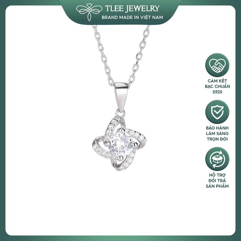  Dây chuyền bạc nữ TLEE mặt cỏ bốn lá khung viền hoa xoắn đính đá viền lấp lánh TLEE JEWELRY D0324 