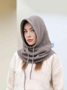 New Fashion Solid Color Knitted Beanie and Scarf Set for Women, Autumn and Winter Warm Ear Protection Beanie with Drawstring