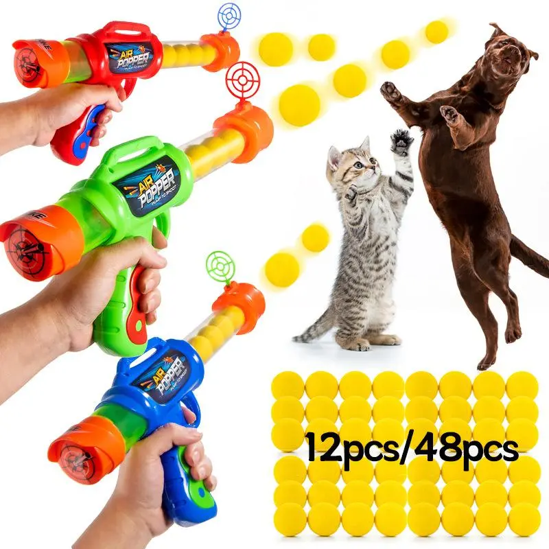 Pet Interactive Training Toy, 12/48pcs Soft Bullet Launcher, Fun Plaything for Cats & Dogs, Indoor & Outdoor Play Toy
