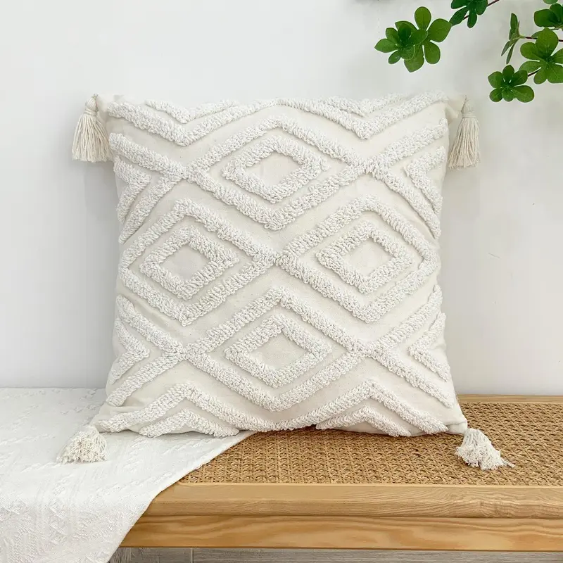 Geometric Pattern Cushion Cover, 1 Count Boho Style Throw Pillow Cover without Pillow Core, Square Pillowcase for Home Sofa & Bed 2