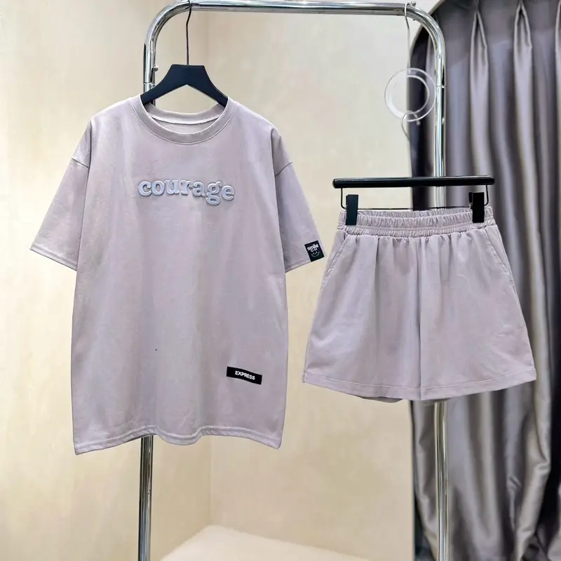 ( Xả Kho ) Sét bộ đùi ( B10 ) Áo Thun In dập nổi phản quang Chữ Corager + quần đùi ( free size 45-70kg ) 5