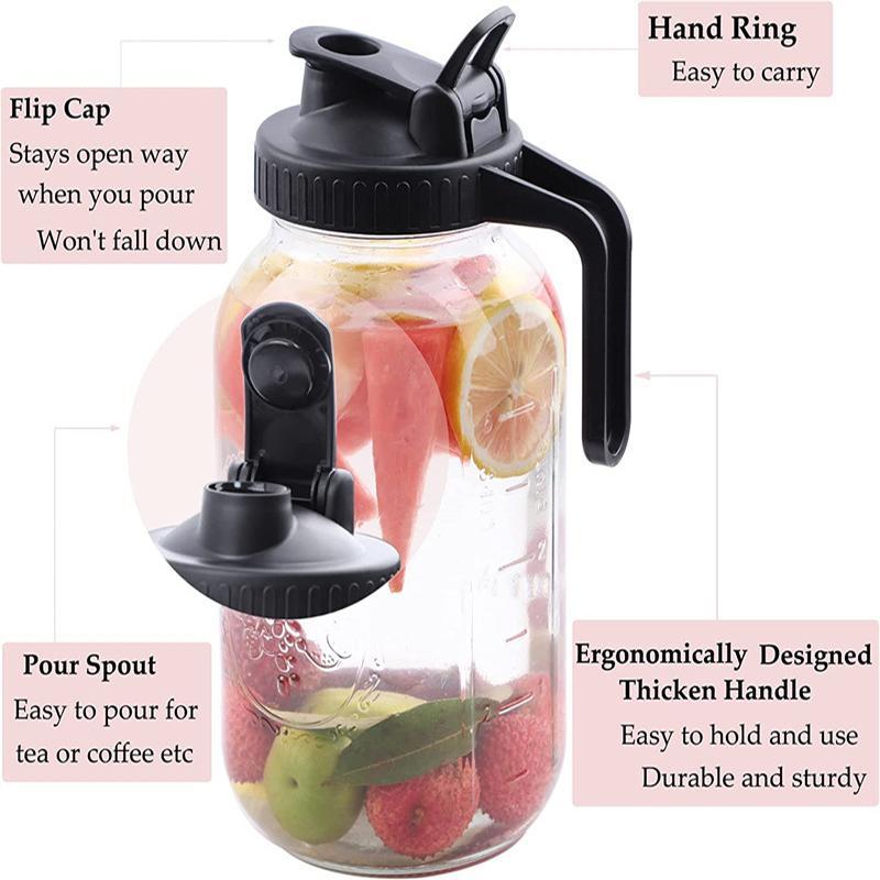 64oz Glass Mason Jar Pitcher With Pour Spout, 1 Count Cold Water Pitcher With Handle & Lid, Glass Jug For Cold Brew Coffee, Ice Beverage, Ice Juice, Lemonade 4