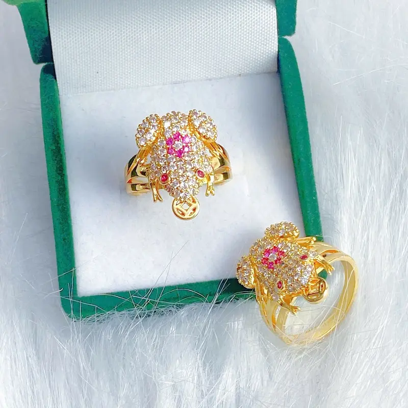 Nhẫn nữ  kim tiền  cóc ngậm tiền mạ vàng 24k không gỉ 0