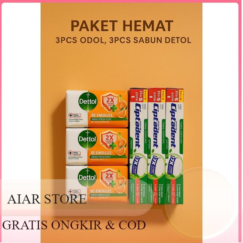 Paket ODOL+DETTOL (3 Pcs Ciptadent 75 gr + 3 PcsSabun Batang DETTOL 72 ...