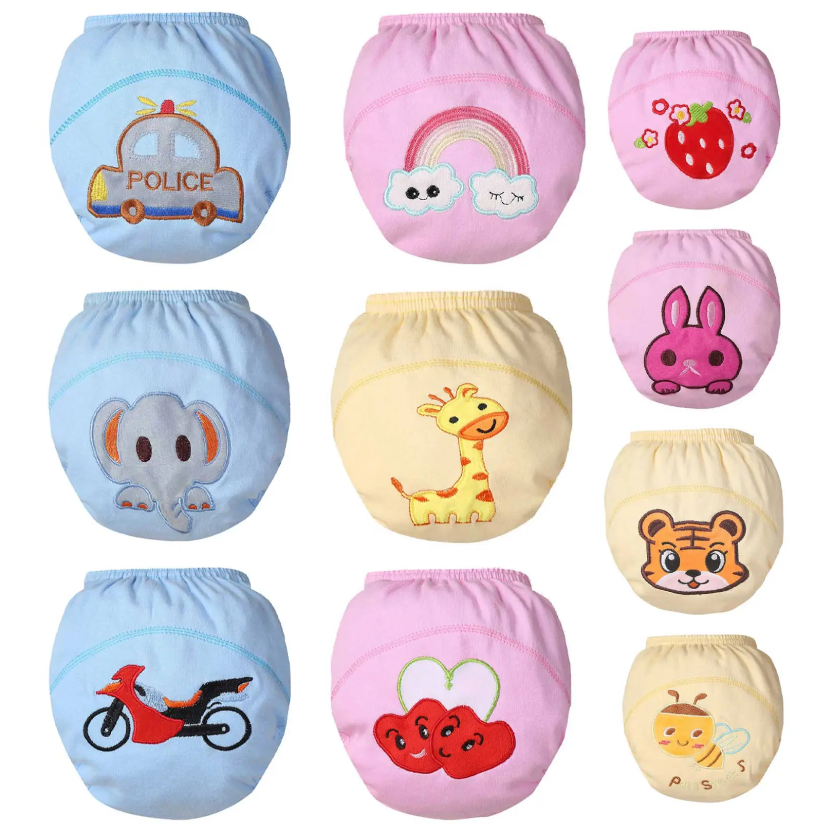 TTAO Baby Girls Boys Cotton Potty Training Underwear Embroidery Pee Reusable Snaps Toddler Absorbent Bloomers Panties