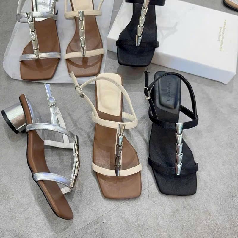 Giày Sandan Dây Xương Cá Gót Tròn 5p Siêu Xinh giay got dép nữ hàn quốc