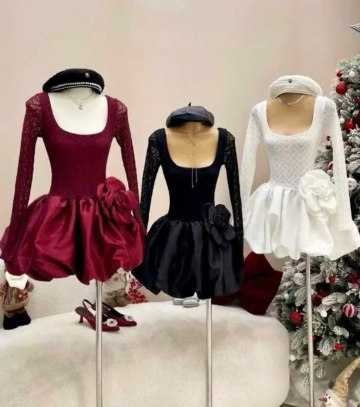DX185 Đầm Ren Phối Bèo Đính Hoa Bigsize Kim Ngân 50kg Đến 100kg S/M/L/XL/XXL