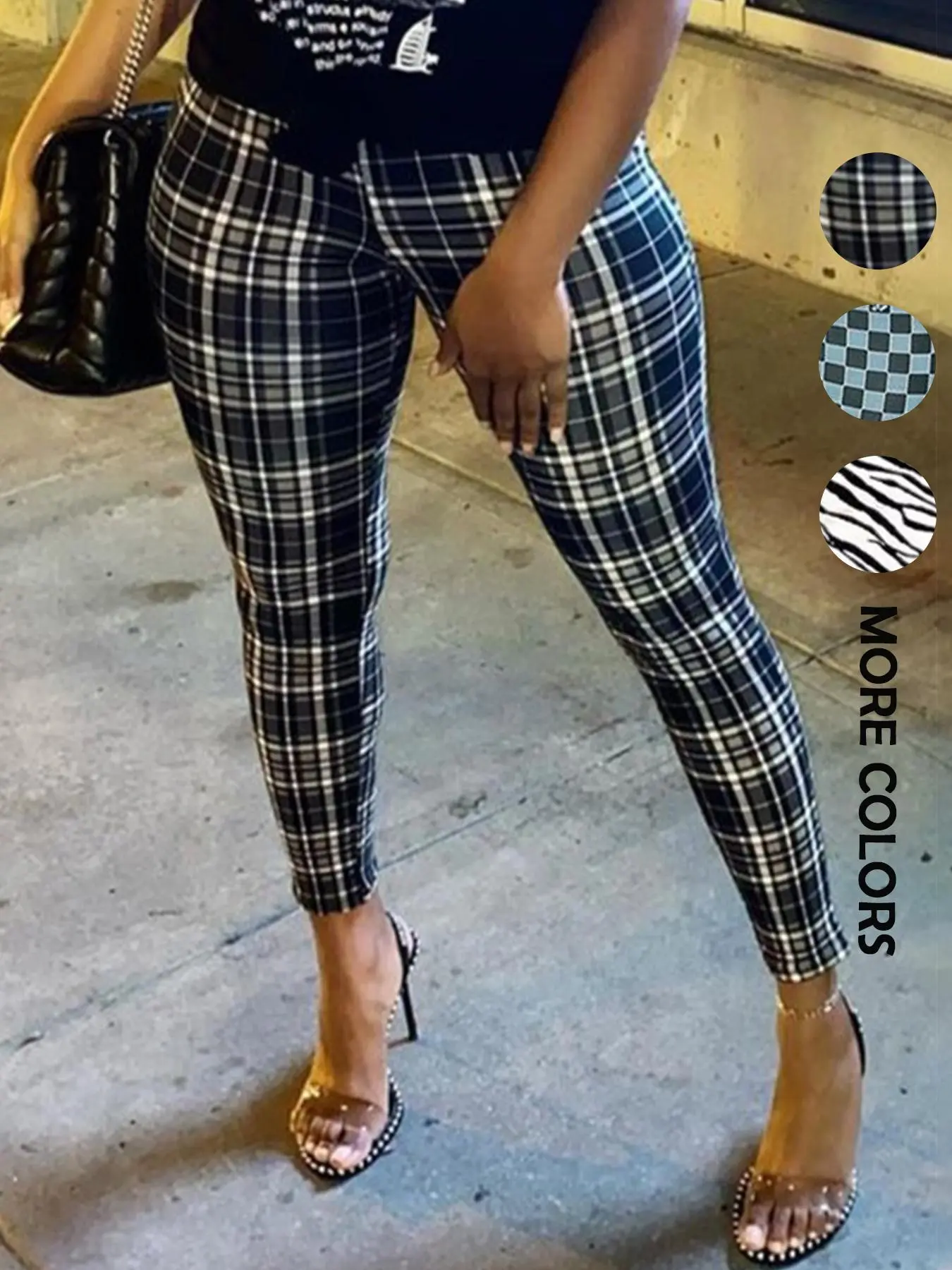 Women's Plaid Print Skinny Pants, Casual Comfy Trousers for Daily Wear, Ladies Bottoms for Spring & Fall