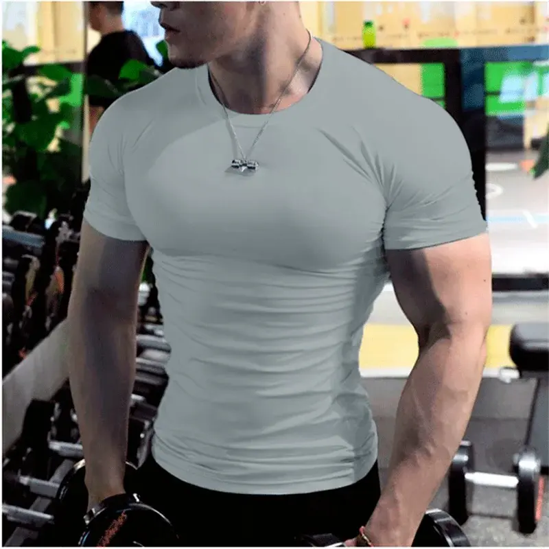 Áo Nén Nam, Áo Thun Nam Thường Ngày Màu Trắng Rắn, Áo Mùa Hè Ngoại Cỡ, Áo Ngắn Tay, Áo Tập Gym, Quần Áo Nam, Thời Trang Dạo Phố