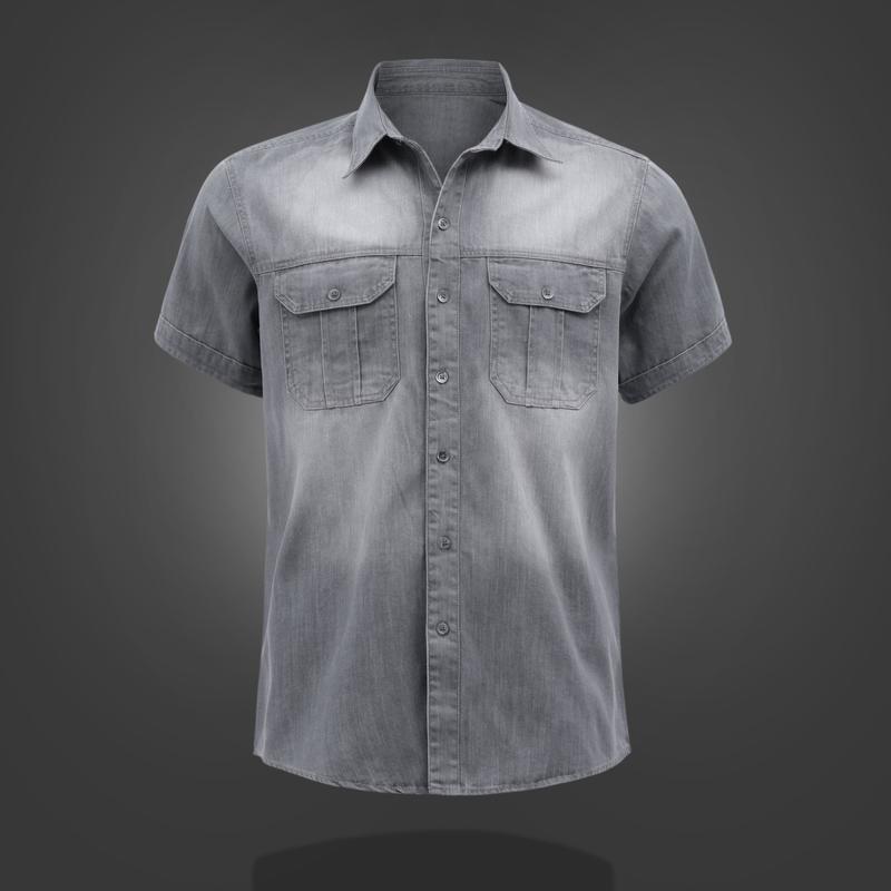 Áo Sơ Mi Jean Demin Nam Tay Ngắn Siêu Hot 2024 Áo Khoác Denim Menswear Shirt Có Túi Có Cổ