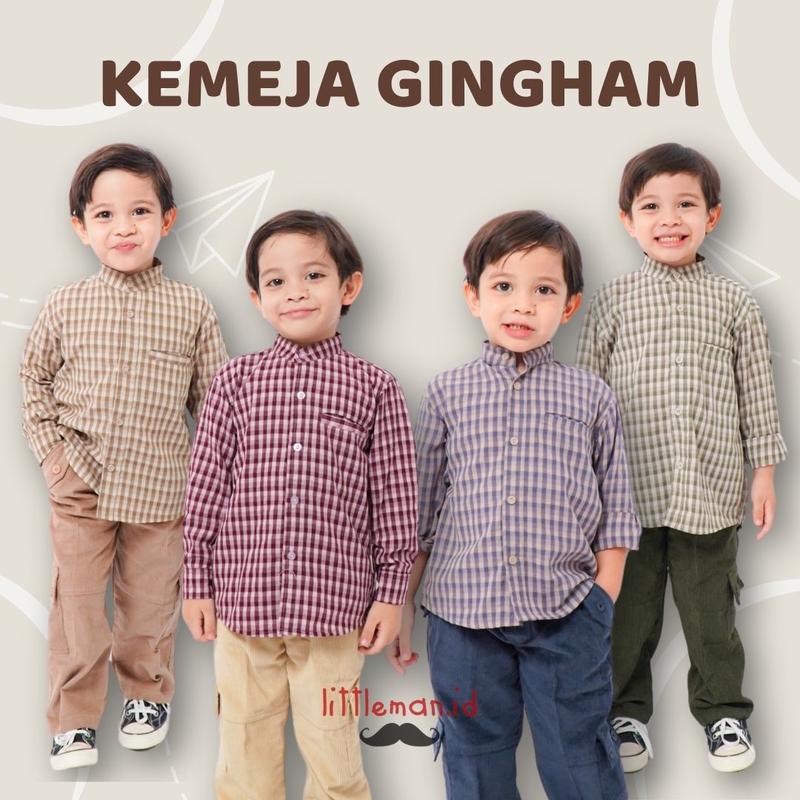 Kemeja Anak Lengan Panjang Gingham Series Motif Kotak Kerah Koko Shanghai Littleman.id 0