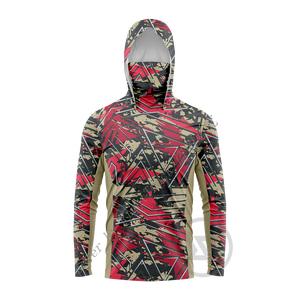 เสื้อตกปลาแขนยาวสำหรับผู้ชาย, เสื้อฮู้ดกันแดด, พร้อมมาส์กหน้า, ชุดตกปลาแบบออลอินวัน, เหมาะสำหรับการตกปลา, ล่าสัตว์, แคมป์ปิ้งและตกปลา, เสื้อยืด, UPF, เสื้อตกปลา เสื้อ  ตก  ปลา  แขน  ยาว