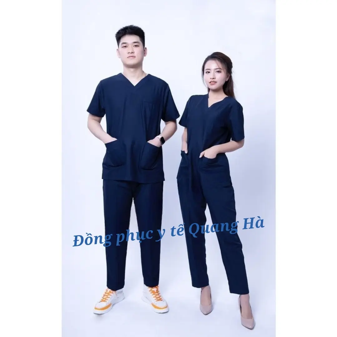 Bộ Scrubs bác sĩ, blouse cổ tim, đồng phục điều dưỡng, spa, thẩm mỹ viện, dược sĩ màu xanh than, xanh cô ban, xanh lá,xanh cổ vịt,