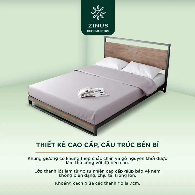 Giường Gỗ Khung Kim Loại  – Zinus Ironline Platforma Bed giuong  thong minh 1