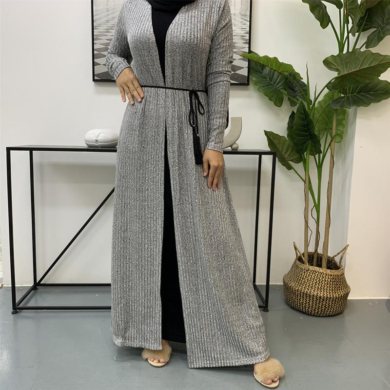 Product Introduction of Cross-Border Autumn Winter Muslim Women's Clothing In-Stock Long Sleeve Knitted Sweater Coat Robe 1853 22