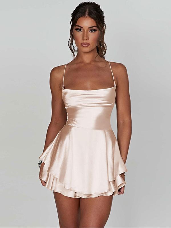 Satin Spaghetti Straps Fleece & Embroidery Evening Dress Satin Spaghetti Straps Fleece & Embroidery Evening Dress