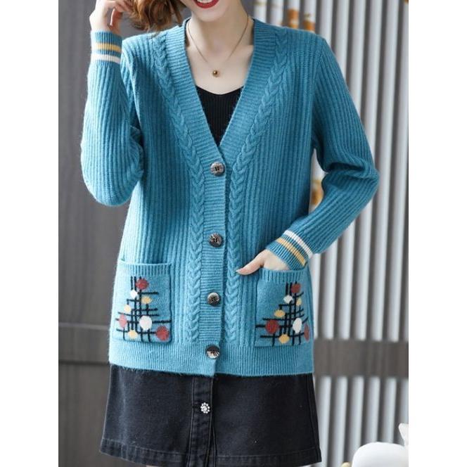 Váy Nữ, Áo Len Cardigan Dệt Kim, Áo Khoác Vòng Tròn Đôi, Thời Trang Và Phong Cách, Thích Hợp Cho Phụ Nữ Trung Người Già Và Cao Tuổi, Mặc Mùa Thu Và Mùa Đông, 2025 2
