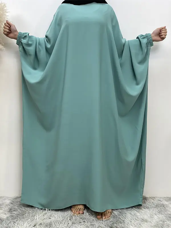 Women's Plain Batwing Sleeve Zipper Kaftan, Esme Kaftan Dress, Butterfly Abaya, Asian Suits Eid, Modest Clothes, Modest Loose Long Sleeve Maxi Dress for Spring & Fall, Modest Holiday Outfits, Kaftans for Women 1