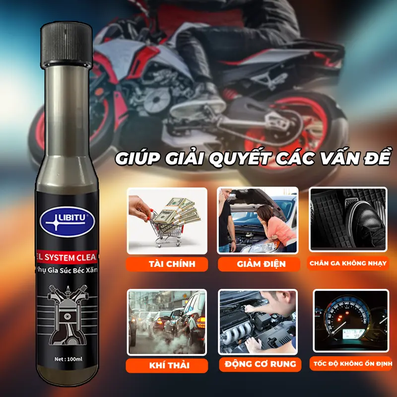 [ Chính Hãng ] Bộ Combo 2 Chai Súc Béc Xăng Libitu Bảo Dưỡng Động Cơ Xe Máy 5