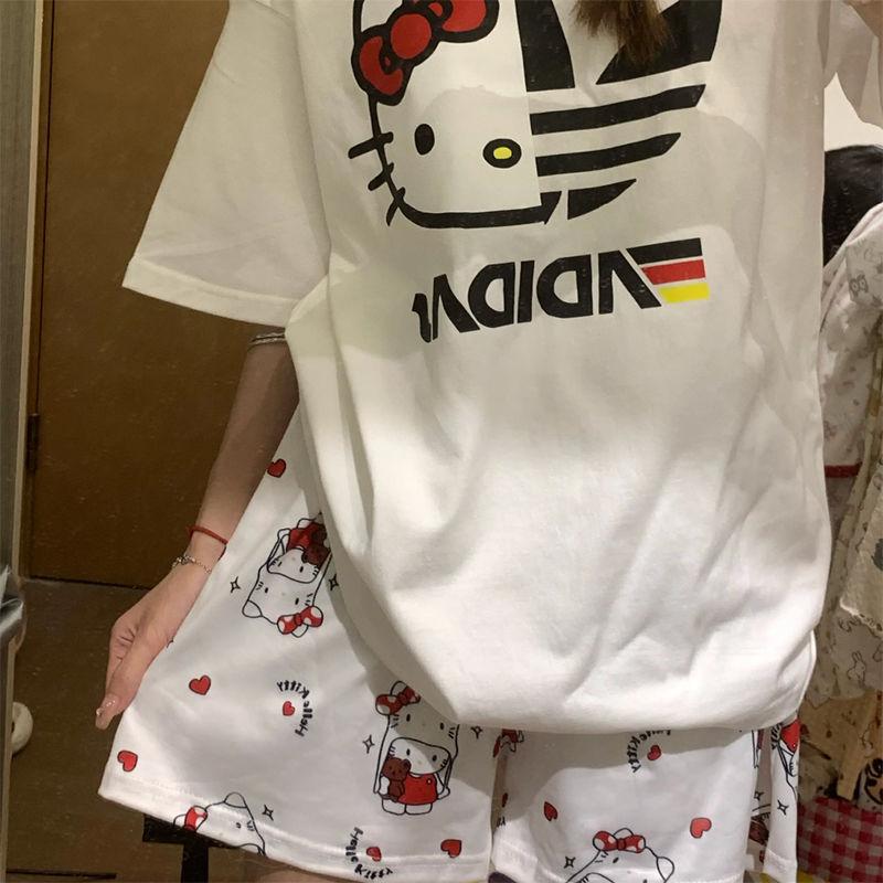 Mùa hè!Quần Đùi Mèo Kitty, Thiết Kế Hoạt Hình Dễ Thương, Thoáng Khí, Đồ Mặc Ở Nhà, Quần Đùi Ngủ, Dáng Rộng Vừa Vặn, Dành Cho Nữ, Đồ Ngủ Mùa Hè, Quần Thường Ngày 1