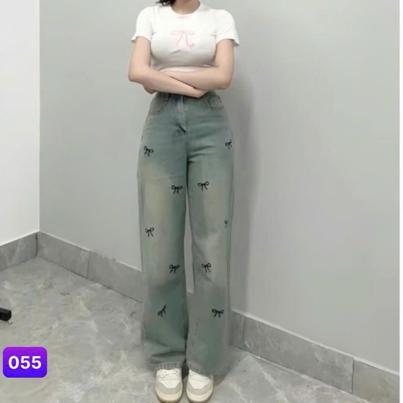 Product Introduction of Quần ống suông jean nữ màu xanh thêu nơ mẫu mới form tôn dáng phong cách trẻ trung năng dộng BGNU055 6