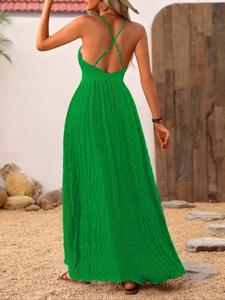 Women's Plain Backless Cami Dress, Elegant Deep V Neck Dress for Party Holiday Wedding Guest, Ladies Summer Clothes
