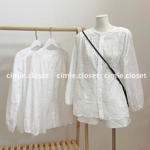 Áo sơ mi trắng dài tay, áo sơ mi ren hoa nổi vintage by Cimie Closet