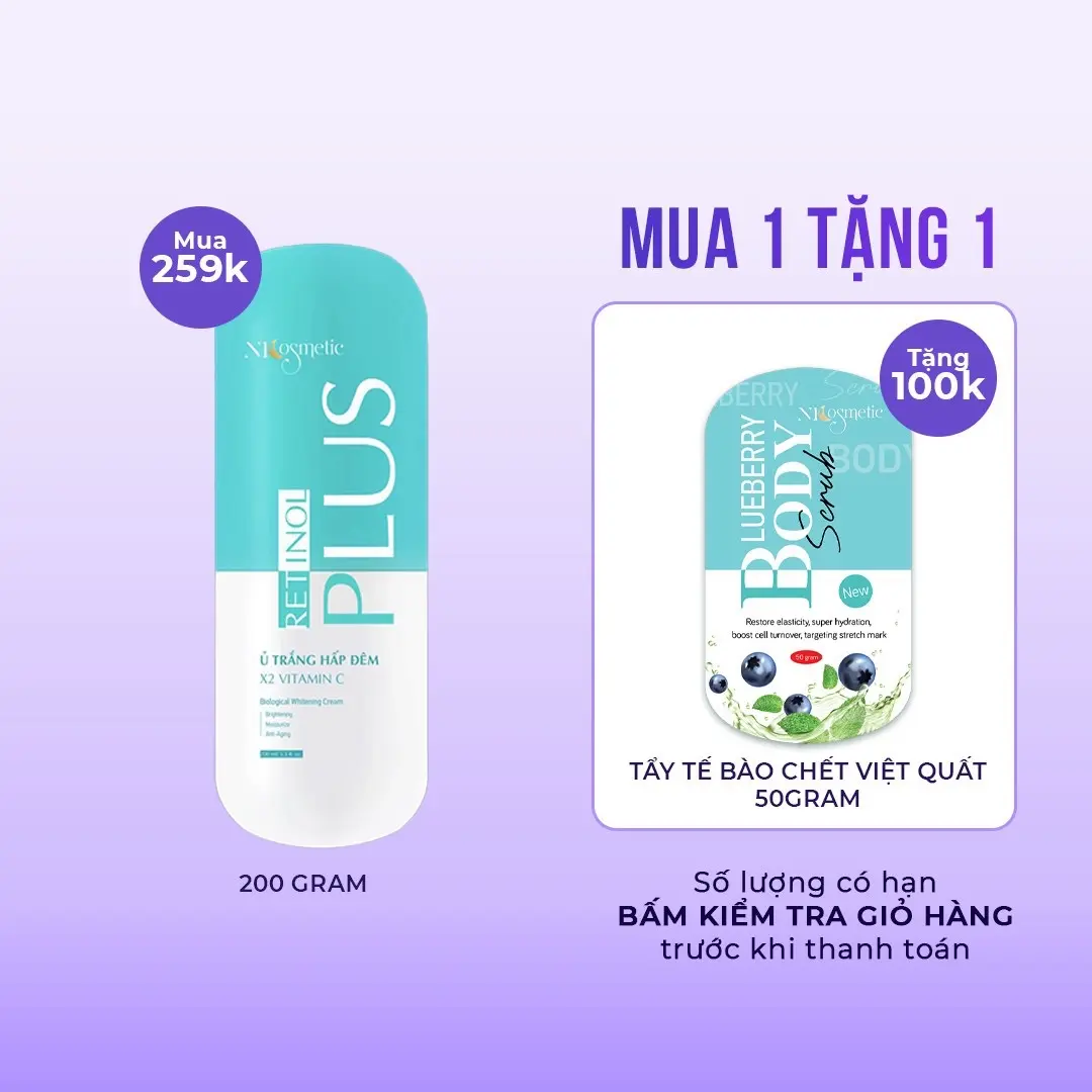Kem Ủ Đêm  Retinol  X2 Vitaminc NPCOSMETIC( kèm ttbc việt quất ) Làm Đẹp Da Nữ Dưỡng Body