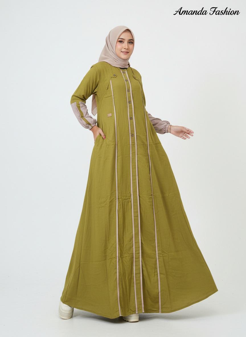 Gamis Amanda Julia Rayon Twill Premium Kombinasi List Polos (Free Pouch, Goodie Bag)