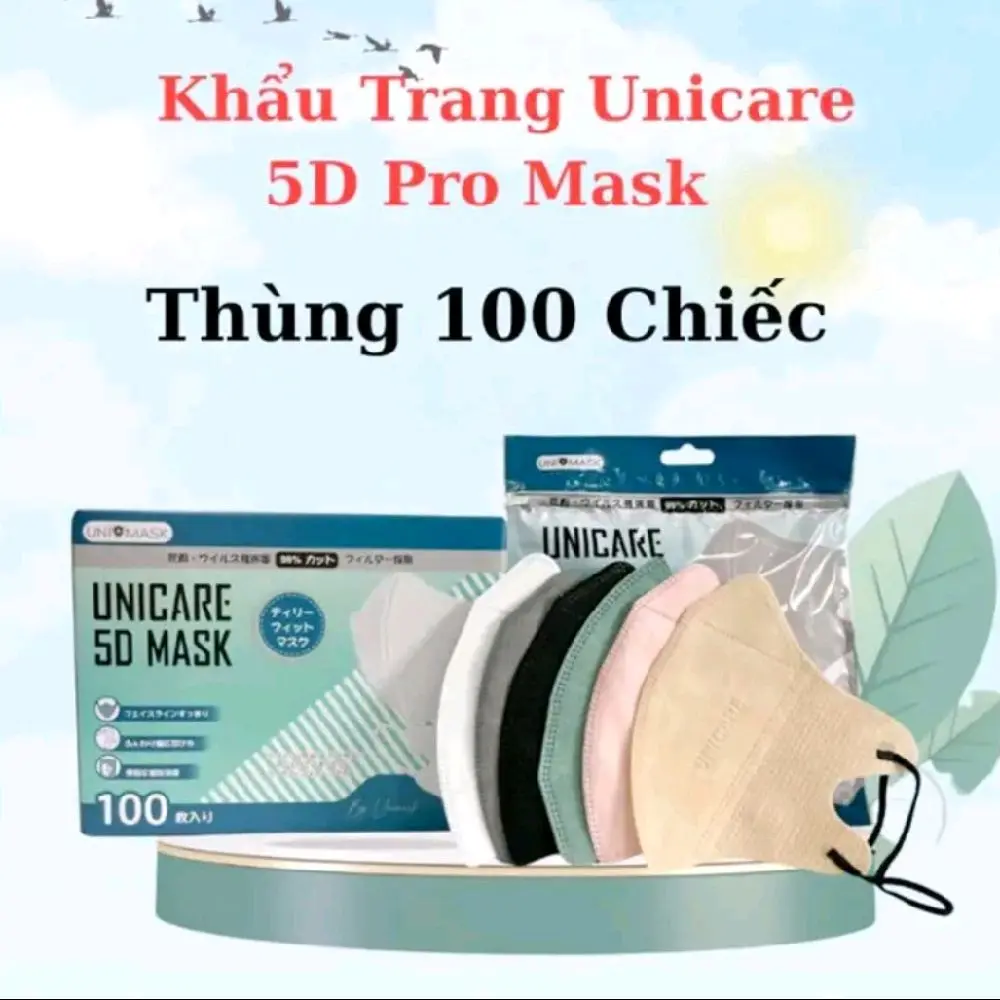 combo 300 chiếc khẩu trang Unicare 5d mask chống nắng, chống bụi, chống tia uv