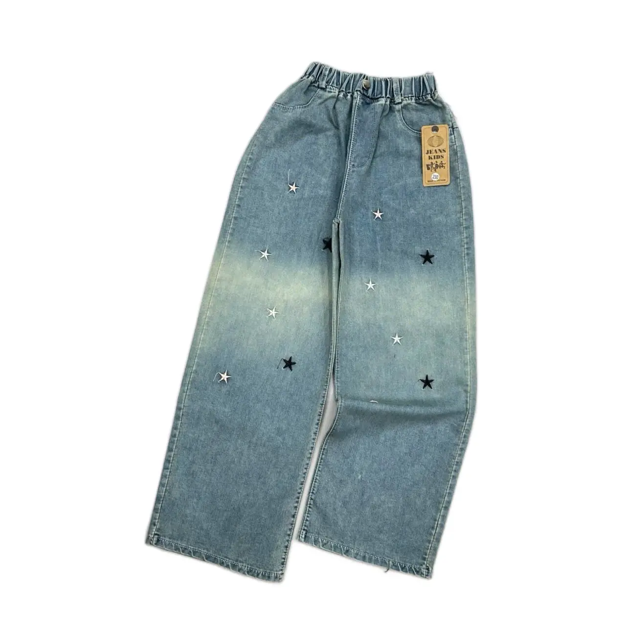 Quần jean A30 dang xuông thêu hình sao xinh cho bé gái, size 20-60kg, dài quần 70-94cm
