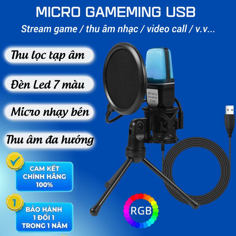 Mic thu âm gaming, Mic thu âm lọc tiếng ồn, Micro có dây USB, độ nhạy cao tích…