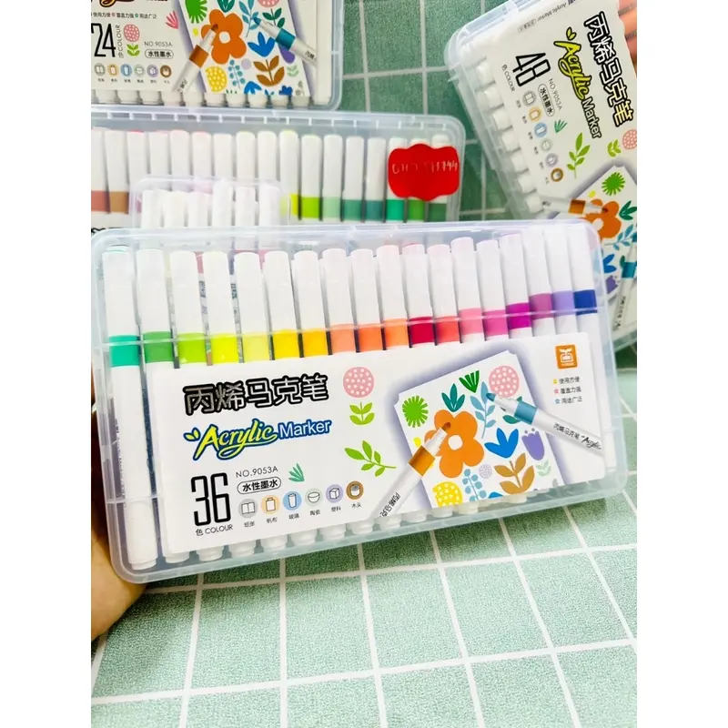 Bút Lông Màu Acrylic Marker 12/24 /36/48/60/80/100/120 Màu Hàng Cao Cấp An Toàn Màu Sắc Tươi Sáng Vẽ Được Trên Nhiều Chất Liệu 6
