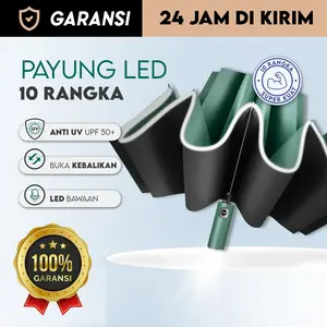 Payung Lipat Jumbo LED 10 Rusuk Otomatis Reverse Buka Tutup Tiga Anti UV Pantul Cahaya
