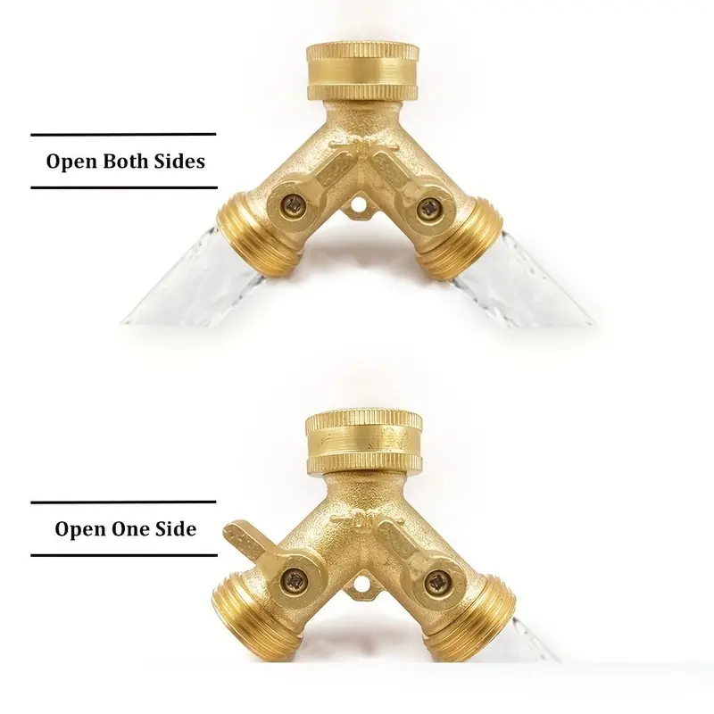 Garden Hose Y Shape Valve, 1 Count Rotatable Brass Hose Separator with Solid Brass Handle, High-pressure Water Garden Hose Adapter 2