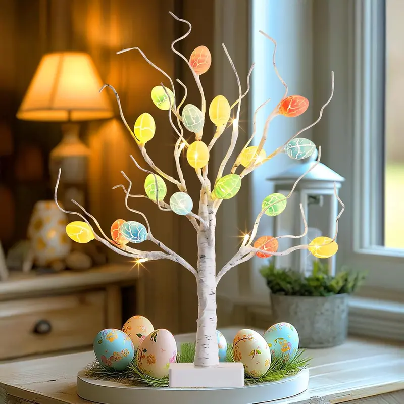 LED Egg Tree Shaped Decorative Light, 1 Count Battery/USB Powered Easter Egg Tree Light with Timer, Decorative Light for Home Party Festival 8