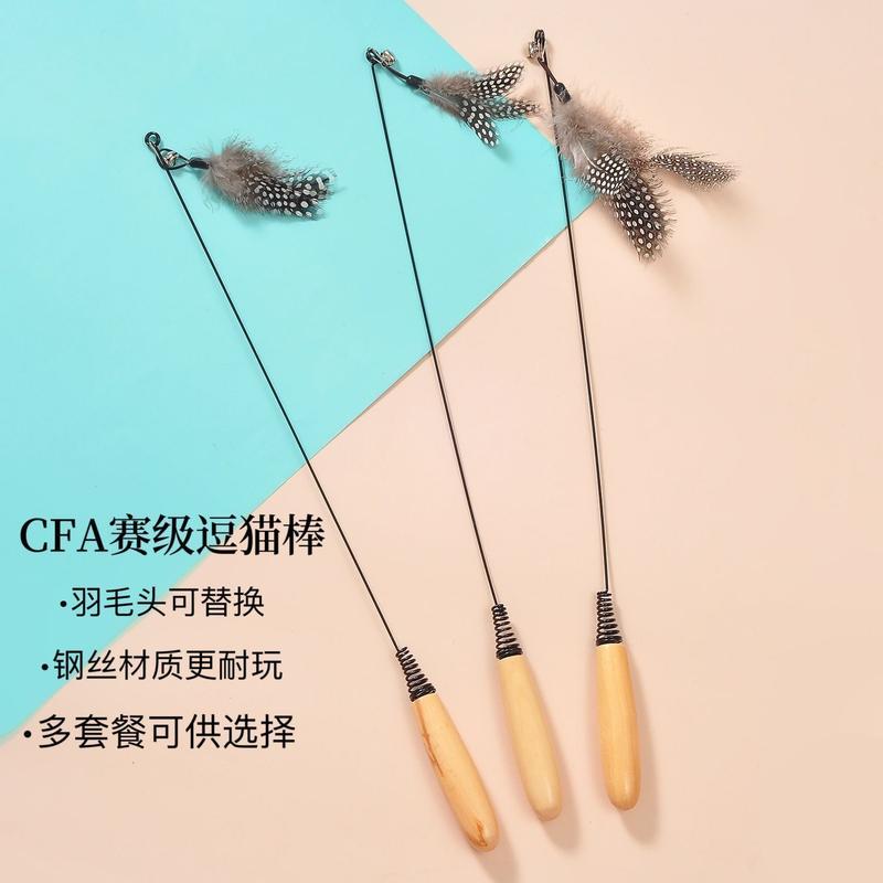 Bộ Trêu ghẹo mèo lò xo tay cầm bằng gỗ, Cấp CFA, 30 ngày bán chạy, Thích hợp cho mèo con, Tự-Hi, làm giảm Bó Sát Đầu thay thế chuông, Đồ chơi chống cắn, 30 miếng, Hàng mới về năm 2025 3