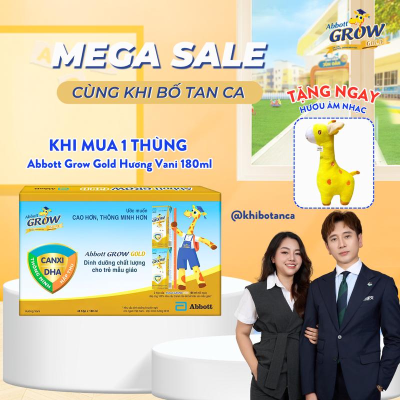 [DEAL KHI BỐ TAN CA] [TẶNG HƯƠU ÂM NHẠC] 1 Thùng Sữa Tươi Abbott Grow Gold 180ml/ Hộp (12 Lốc) Hương Vani