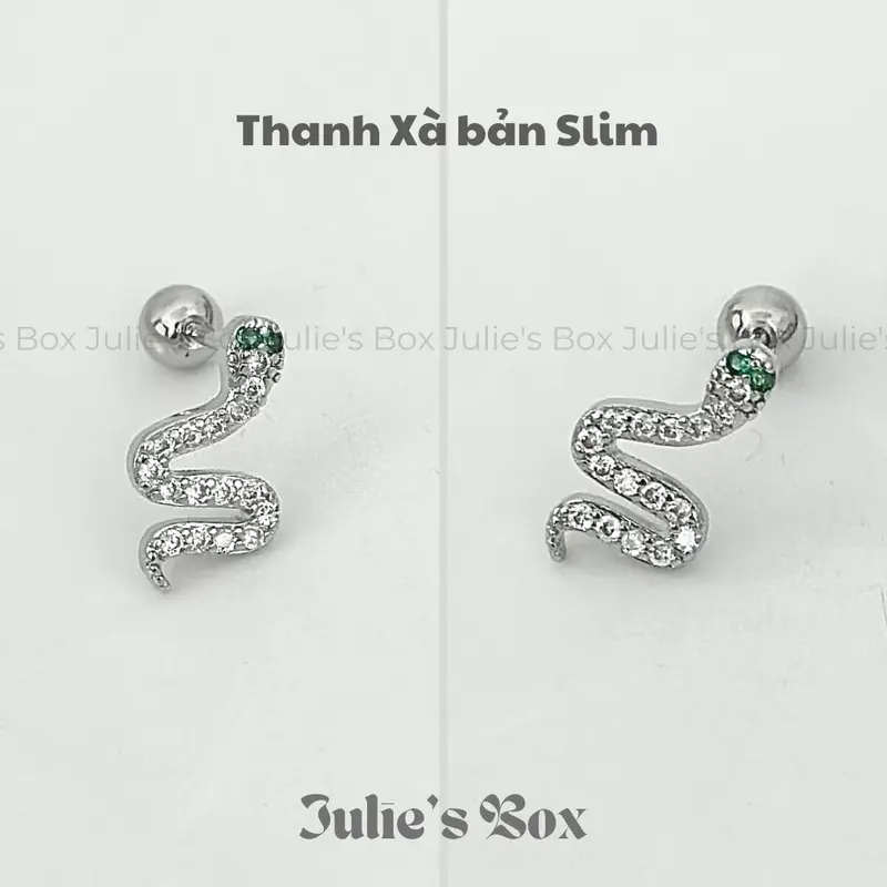 [1 Chiếc] [BẤM] Khuyên Tai THANH BẠCH XÀ Đính Đá Không Gỉ Sét Không Ngứa julies box 66 4